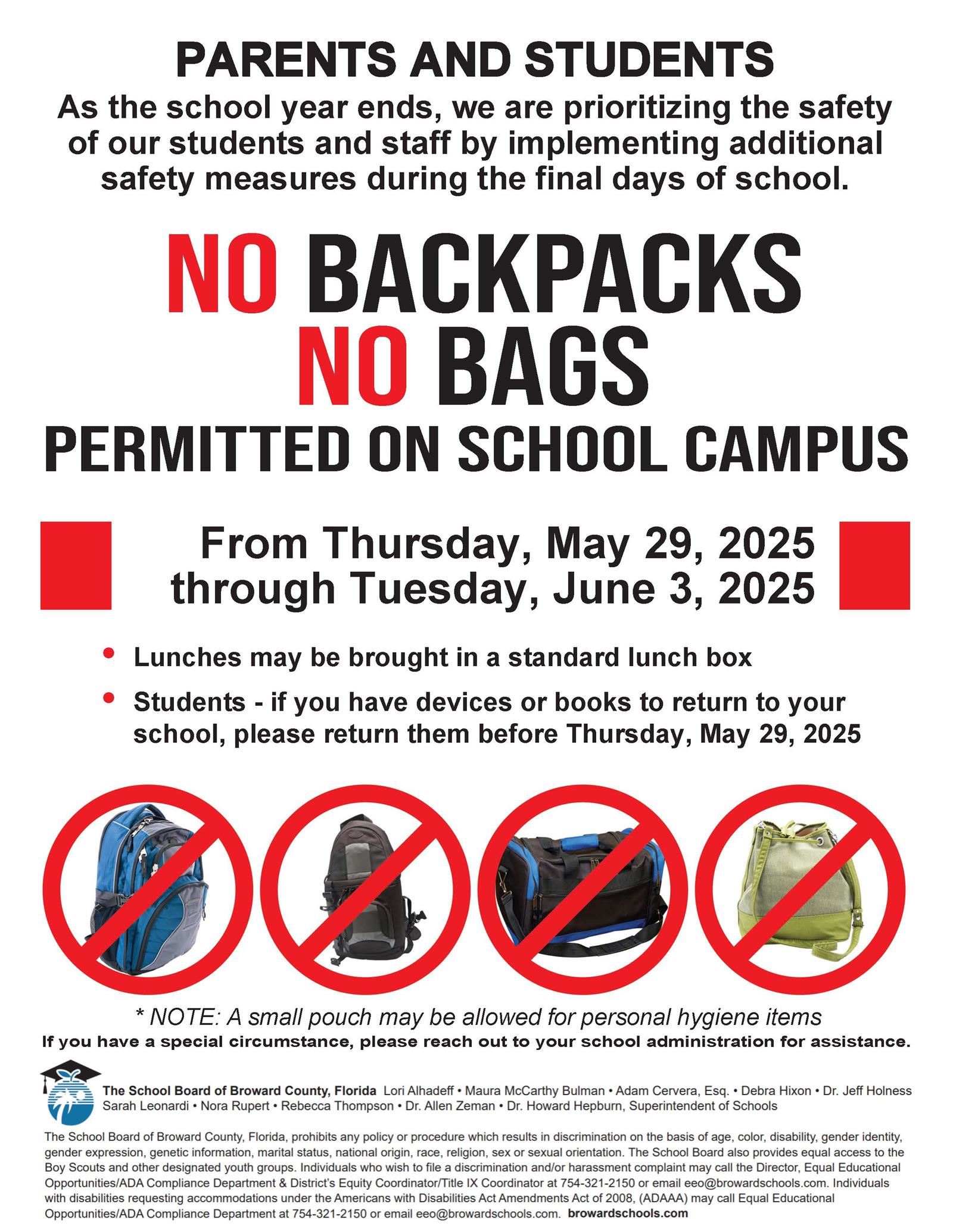  no backpack banner